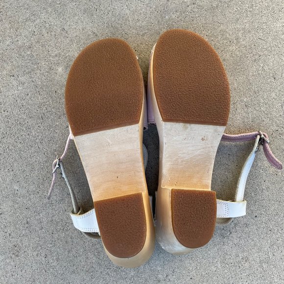 RARE Hasbeens wooden clogs - pink & white - cross-strap - Picture 6 of 7